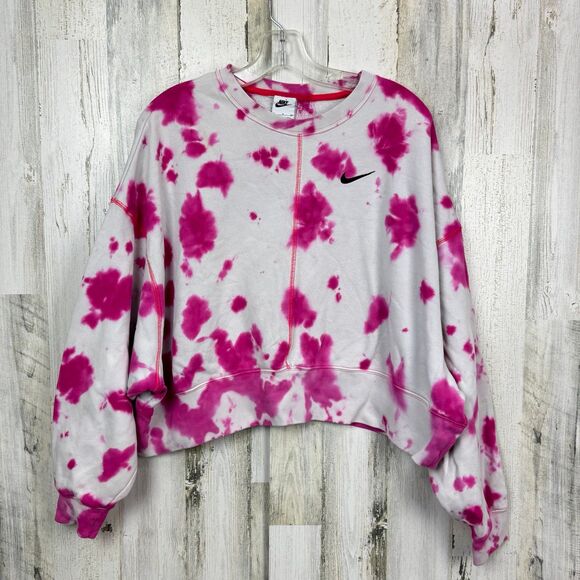 Nike Pink and White Tie-Dye Sweatshirt crop small - Picture 1 of 12